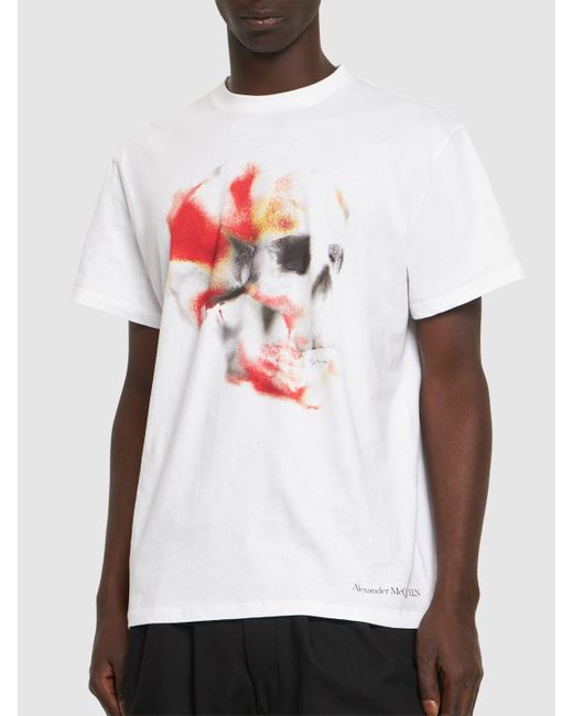 Alexander McQueen White Obscured Skull Cotton T-shirt for men