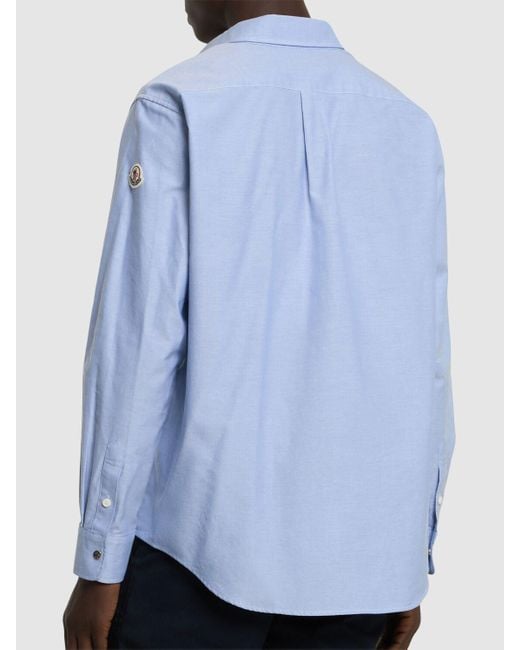 Moncler Blue Embroidered Logo Cotton Oxford Shirt Cool for men