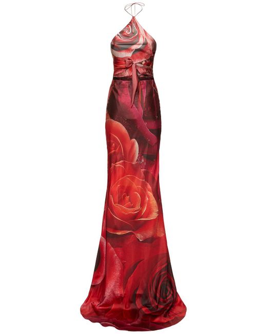 ワンピース ROBERTO CAVALLI GARDEN ROSE PRINT SILK ASYMMETRIC DRESS Roberto Cavalli Garden Rose Printed Silk Dress in Red | Lyst UK