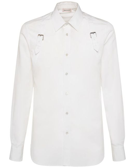 Camicia in cotone con cinturino doppio di Alexander McQueen in White da Uomo