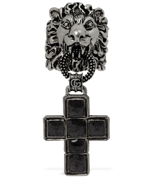 Bague Émaillée Tête De Lion & Crucifix Gucci pour homme en coloris Noir |  Lyst