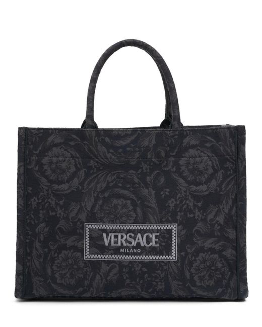 Tote grande de lona jacquard Versace de hombre de color Black
