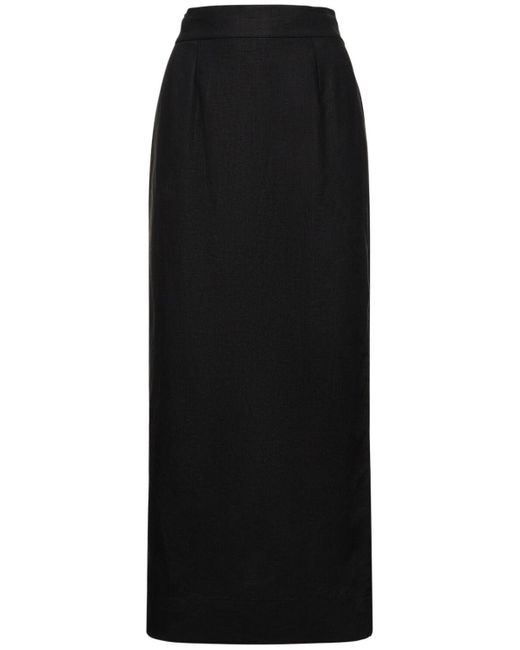 Posse Black Emma Linen Midi Pencil Skirt