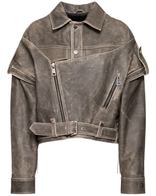 Manokhi Gray Oversize Vintage Leather Jacket