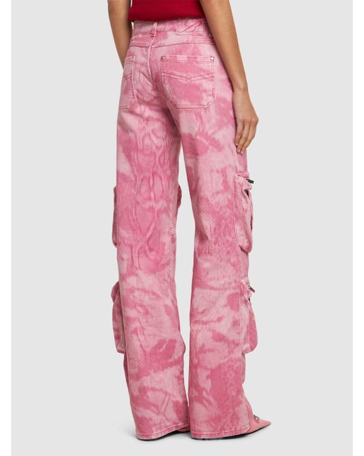 Blumarine Pink Printed Denim Cargo Jeans