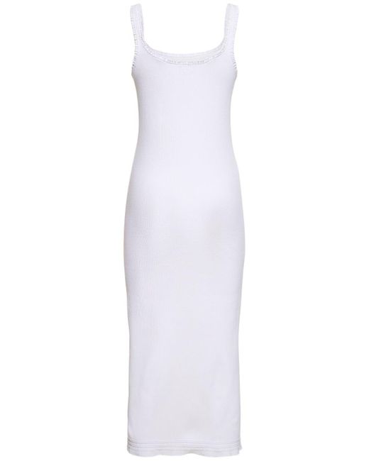 Chloé White Ribbed Cotton Jersey Logo Midi Dress