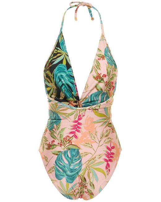PATBO Multicolor Tropicalia Plunge Halter Neck Swimsuit