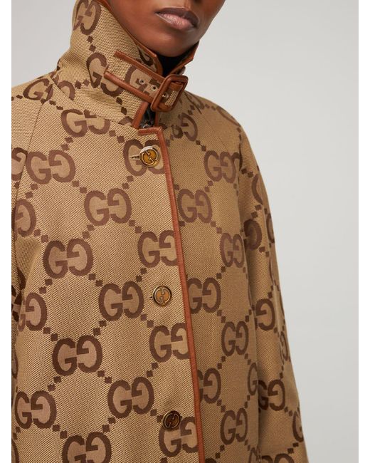 Gucci Gg-jacquard Cotton-blend Canvas Trench Coat In Beige
