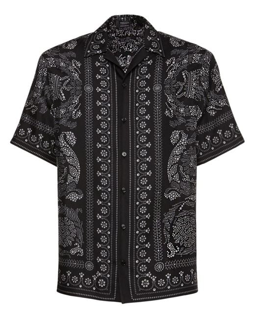 Camicia in twill di seta con stampa di Versace in Black da Uomo