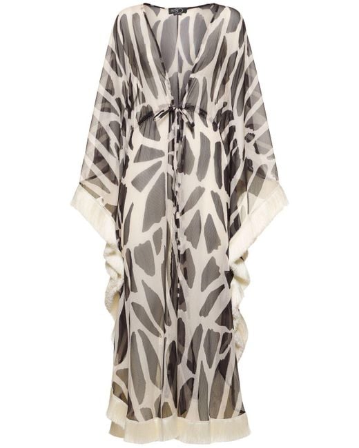 Robe caftan longue imprimée à franges PATBO en coloris Gray
