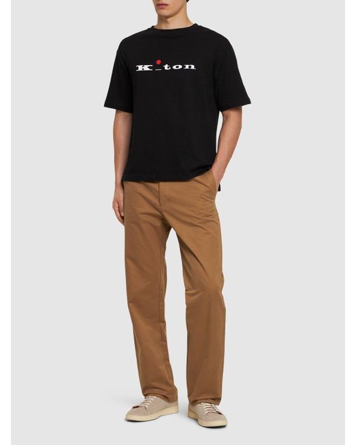 T-shirt in cotone con logo di Kiton in Black da Uomo