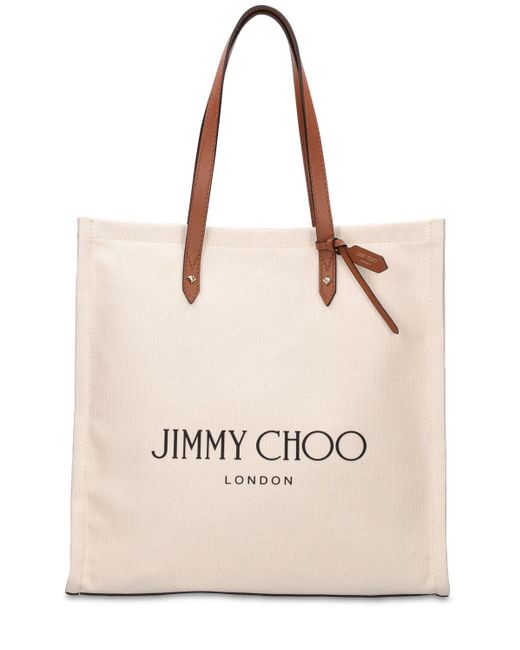 Jimmy Choo Tote Aus Canvas Mit Lederdetails Und Logo In Natur Lyst DE