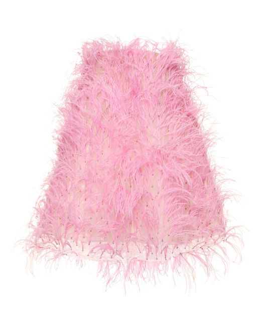 Oscar de la Renta Pink Feather-detail Strapless Minidress