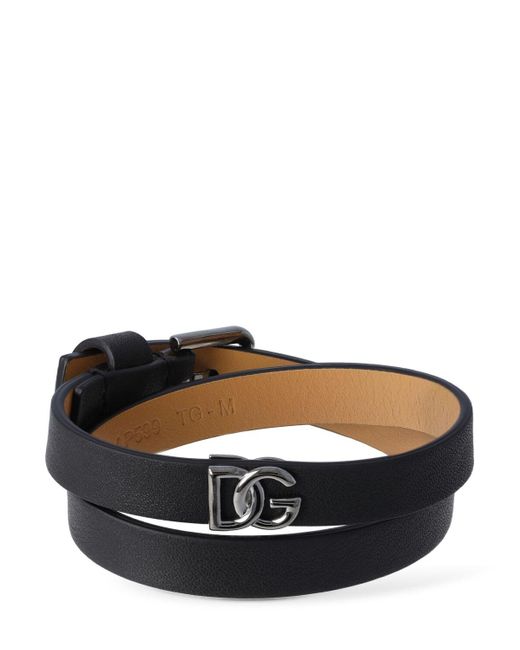 Dolce & Gabbana White Dg Logo Double Wrap Leather Bracelet for men