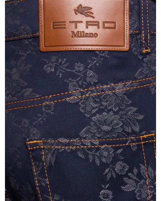 Etro Blue Cotton Jacquard High Rise Straight Jeans