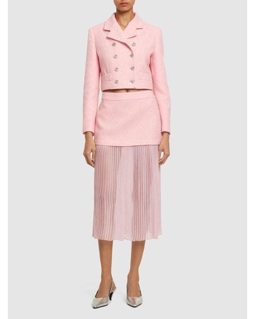 Falda midi plisada de tweed y seda Gucci de color Pink