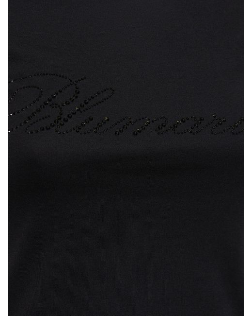Blumarine Black T-shirt Aus Baumwolljersey Mit Kristalllogo