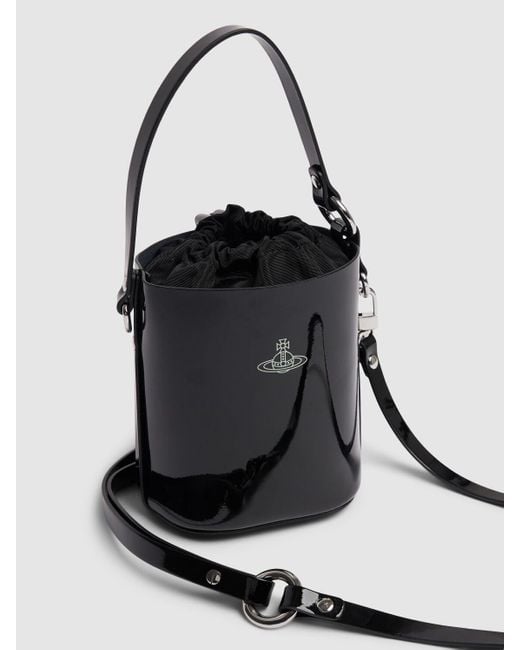 Vivienne Westwood Black Daisy Drawstring Leather Bucket Bag