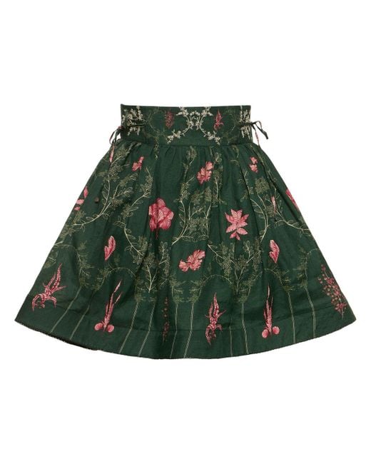 Agua Bendita Green Nori Encaje Linen Mini Skirt