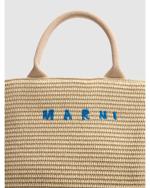 Marni Natural Kleine Ledertasche Mit Raffiaeffekt Und Logo