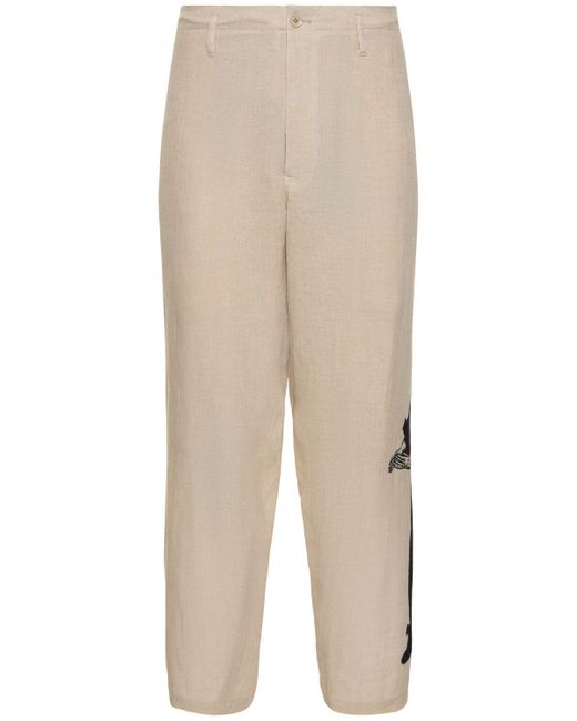 Yohji Yamamoto Natural Printed Linen Pants for men