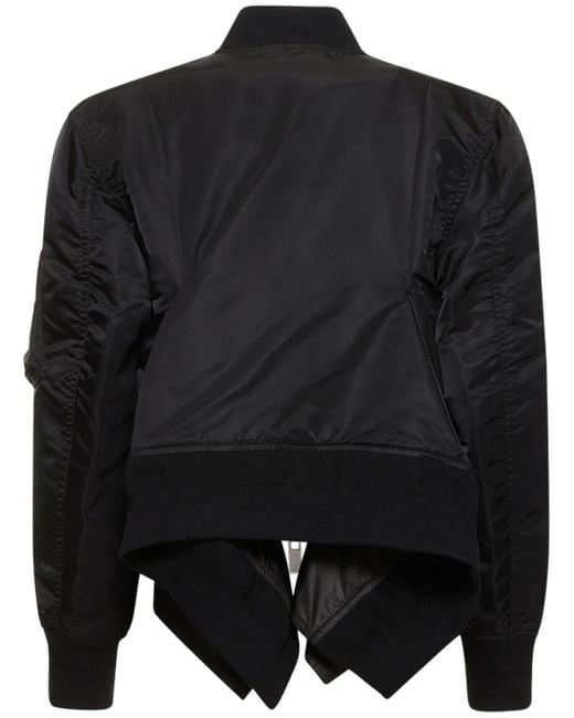 Veste zippée en sergé de nylon à plis Sacai en coloris Black
