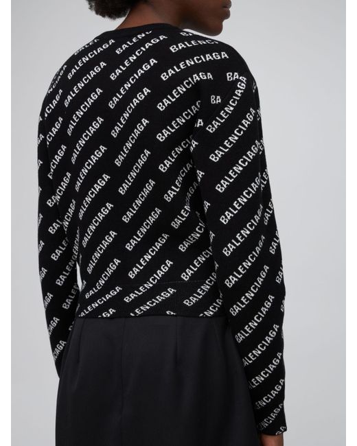 Balenciaga Black All Over Mini Logo Cotton Blend Sweater