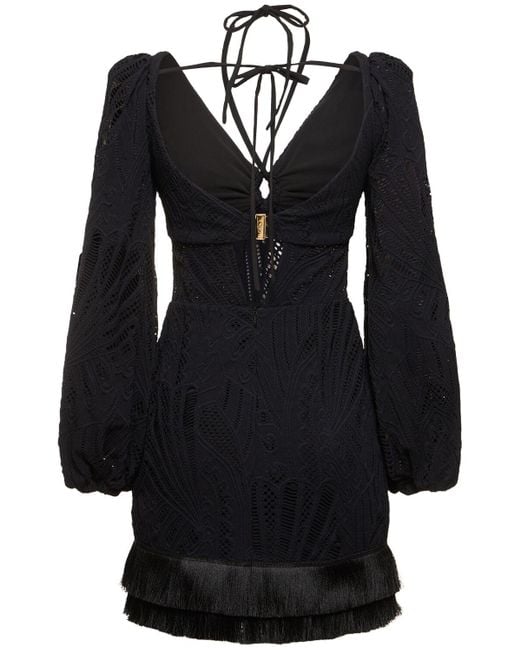 PATBO Black Lace Mini Dress W/ Fringes