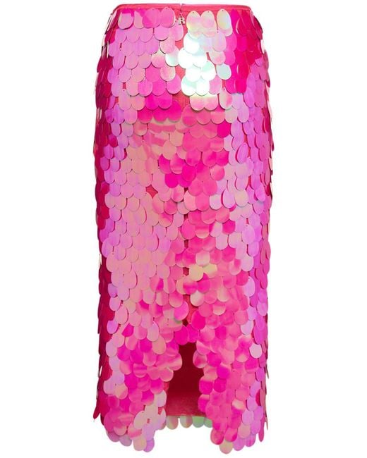 ROTATE BIRGER CHRISTENSEN Pink Tasha Sequined Pencil Midi Skirt