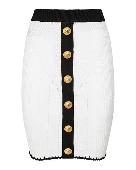 Balmain White Viscose Knit Midi Pencil Skirt