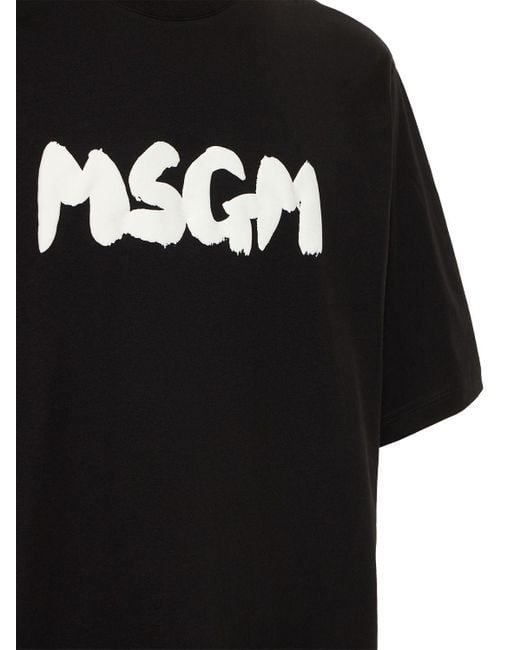 MSGM Black Logo Print Cotton Jersey T-shirt for men