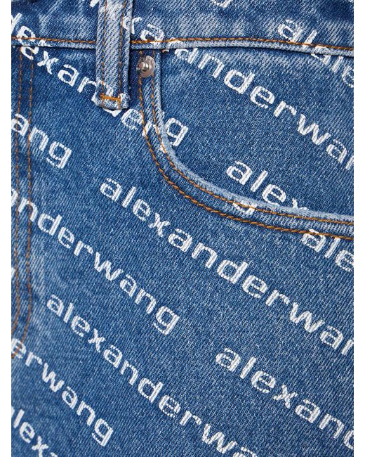 Short en denim de coton à logo bite Alexander Wang en coloris Blue