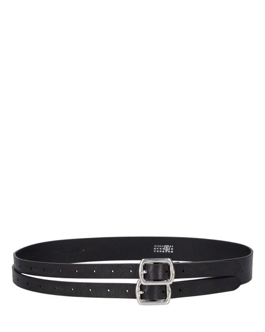 MM6 by Maison Martin Margiela White Double Buckle Leather Belt