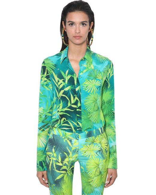 Versace Jungle Print Crepe De Chine Shirt in Green | Lyst