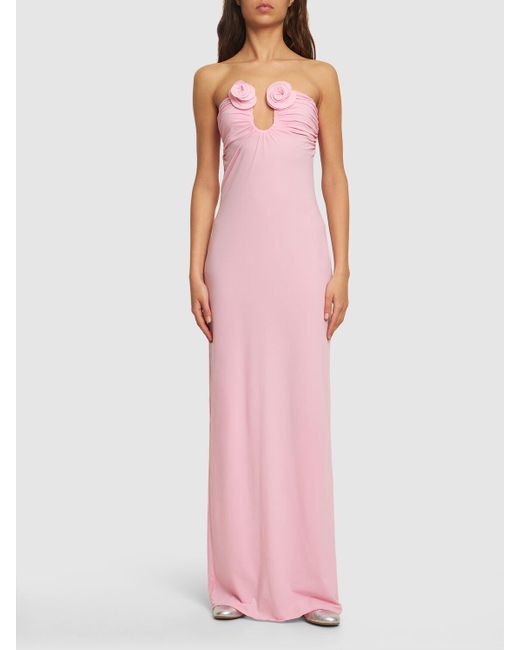 Magda Butrym Pink Draped Jersey Long Dress W/Roses