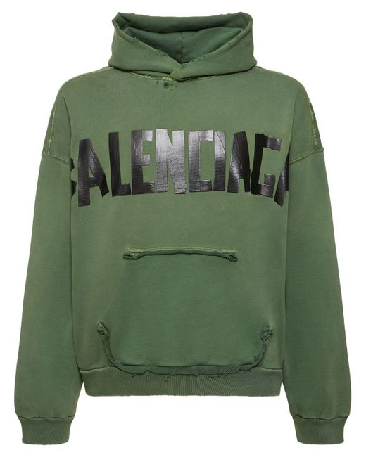Balenciaga Green Logo Gaffer Type Vintage Cotton Hoodie for men