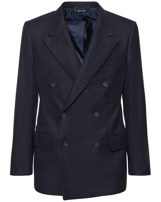 Dunhill Blue Double Breasted Wool & Cashmere Blazer for men