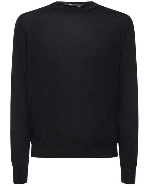 Tagliatore Black Silk & Cotton Crewneck Sweater for men