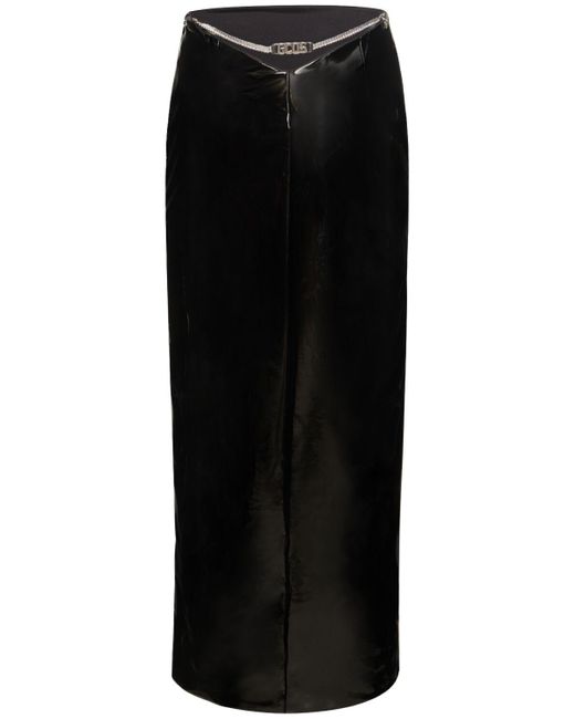 Gcds Black Vinyl Long Skirt W/ Side Slit
