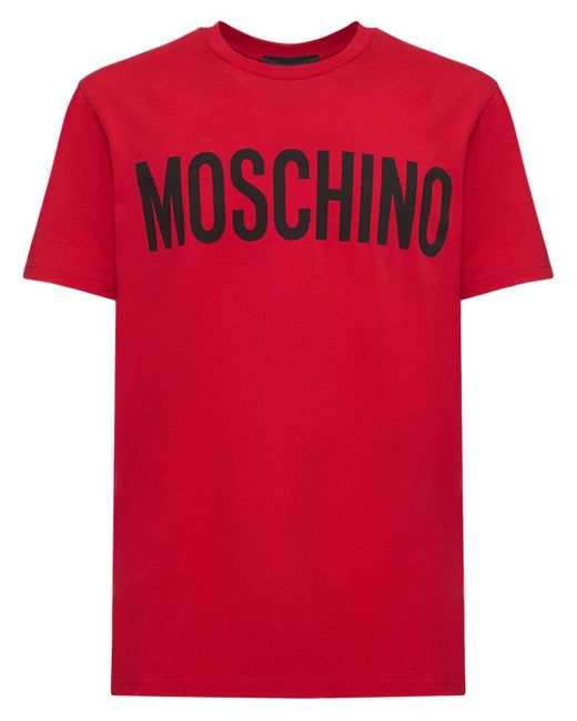 Camiseta de algodón con logo estampado Moschino de hombre de color Red
