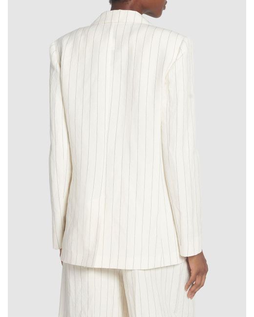 Max Mara White Cotton & Linen Pinstriped Jacket