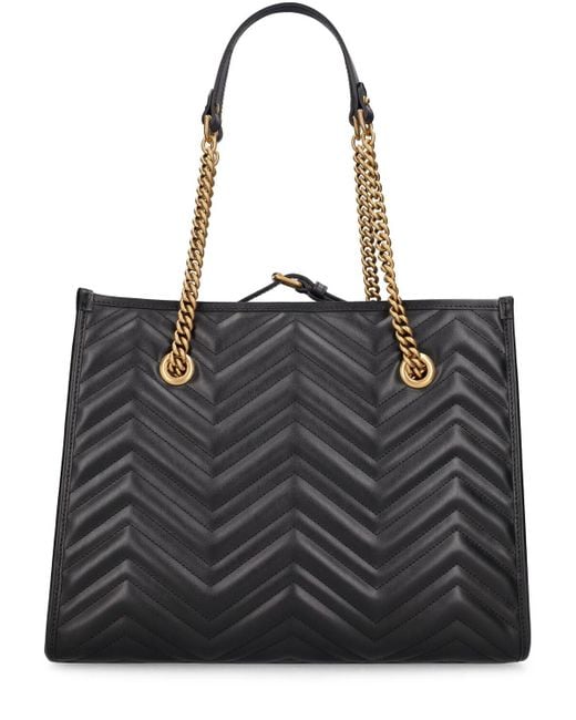 Gucci Black GG Marmont Medium Matelassé-leather Tote Bag