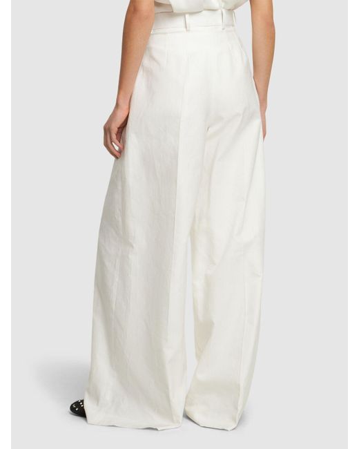 Pantaloni larghi vita alta in misto lino di Nina Ricci in White