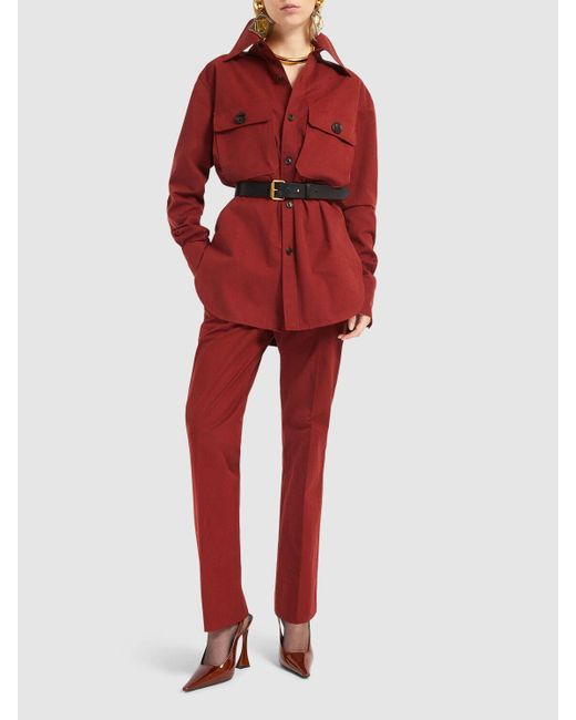 Pantalones de sarga de algodón Saint Laurent de color Red