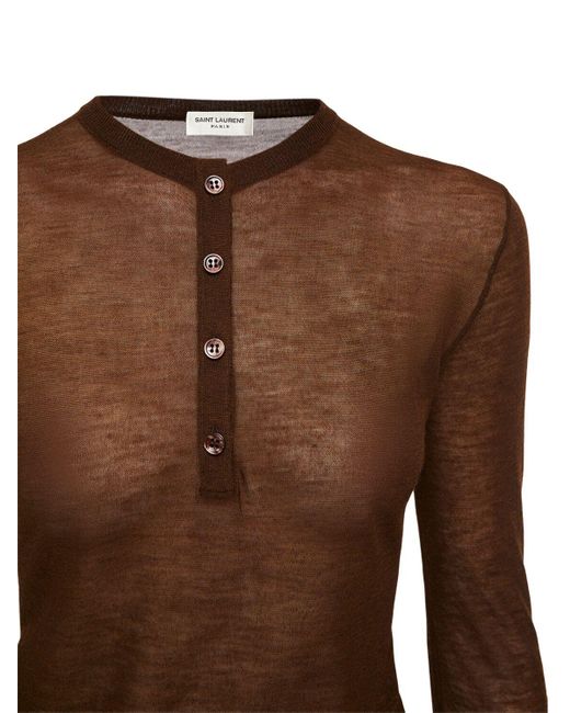 Saint Laurent Brown Fine Wool Blend Long Sleeve Top