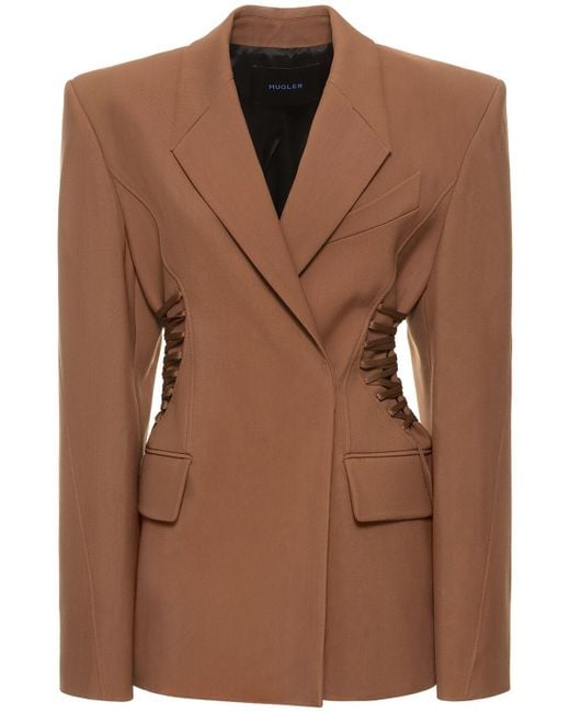 Mugler Brown Fitted Waist Oversized Jacket W/ Laces