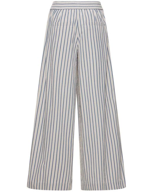 Brunello Cucinelli White Striped Cotton Poplin Wide Pants