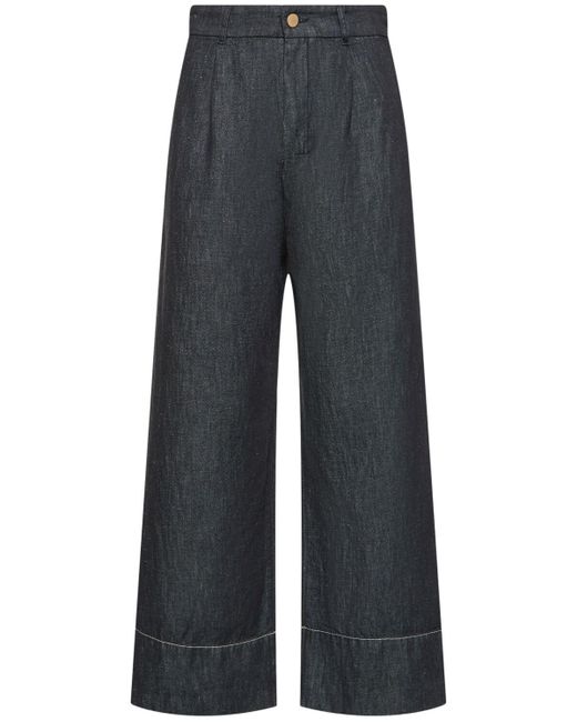 Pantalones de denim de algodón y lino Max Mara de color Blue