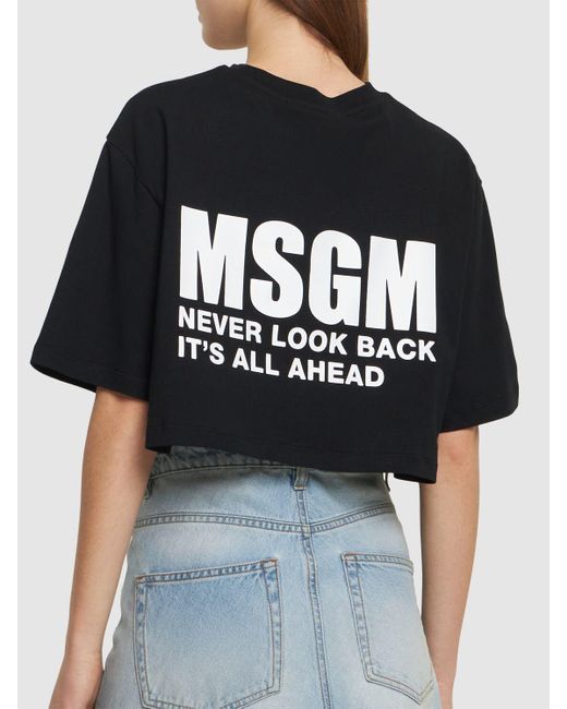 MSGM Black Cropped Cotton T-Shirt