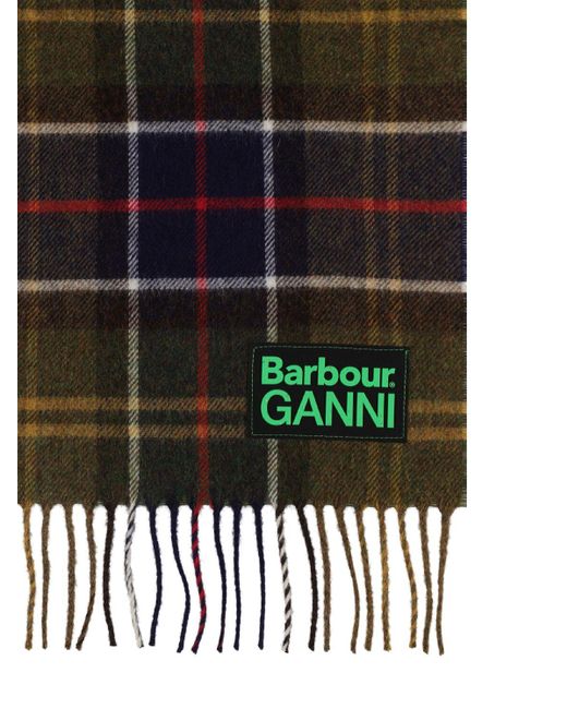 Barbour Blue X Ganni Tartan Wool Scarf
